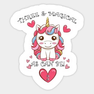 Kids 3 Year Old Cute Unicorn Birthday Sticker